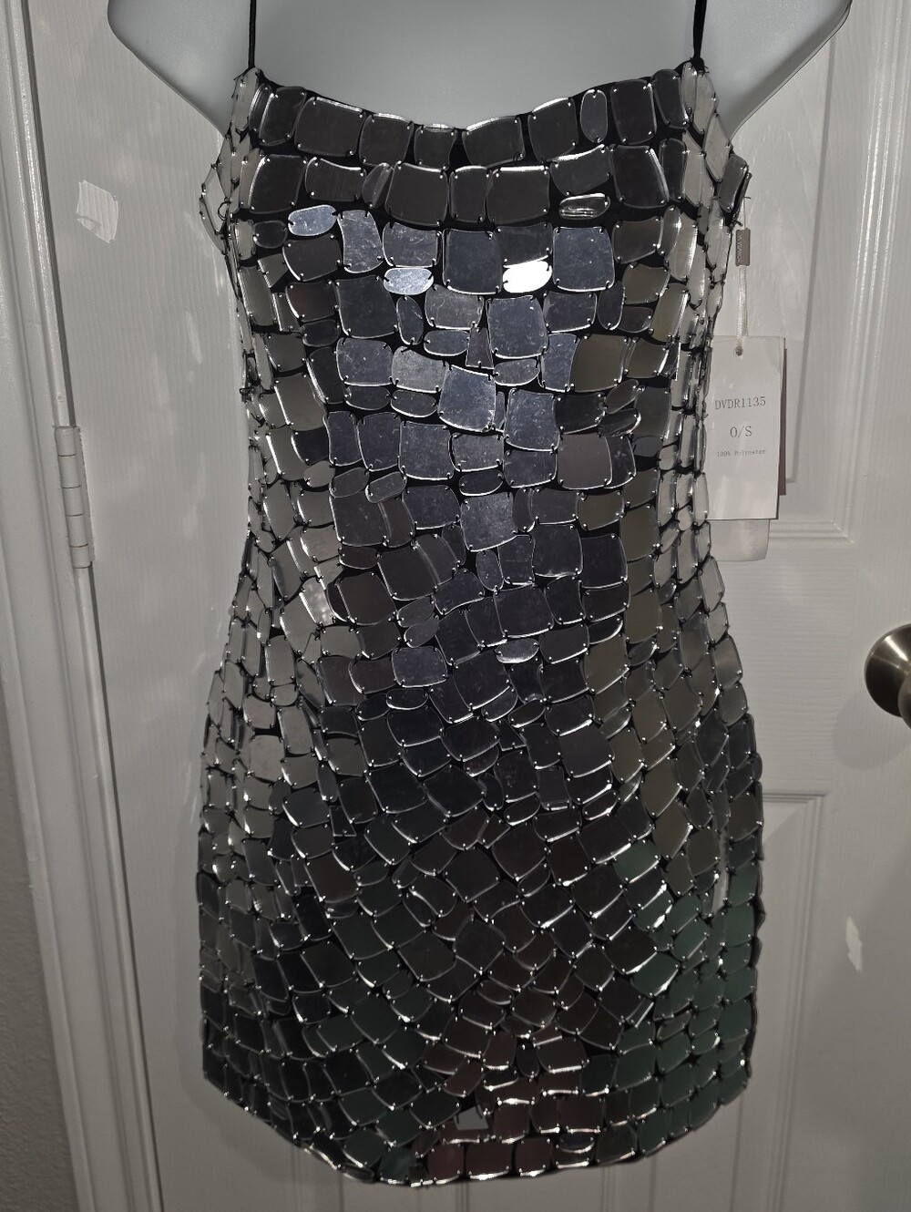 DA VEAMOR NWT Silver Mirror Sequins Metallic Bodycon Party Mini Dress Size O/S